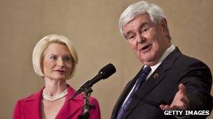 Newt Gingrich with his wife, Callista Gingrich, in Concord, North Carolina, on 24 April 2012