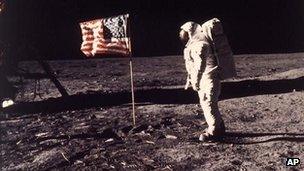 Buzz Aldrin on the moon on 20 July 1969