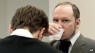 Anders Behring Breivik in court in Oslo, 26 April