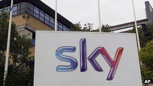 Sky sign at the BSkyB offices in London