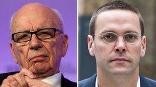 Media mogul Rupert Murdoch and son James Murdoch