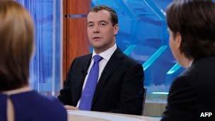 Dmitry Medvedev in TV studio