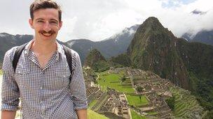 George with Machu Picchu, Peru, behind him