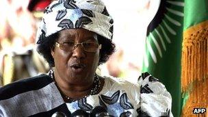 Malawi's new President Joyce Banda at a press conference on 10 April 2012 in Lilongwe