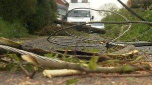 Fallen power lines in Somerset