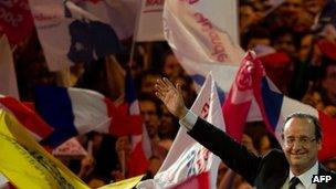 Francois Hollande at a campaign meeting in Paris on 29 April 2012.