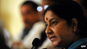 Indian opposition leader Sushma Swaraj in Colombo, Sri Lanka - 21 April 2012