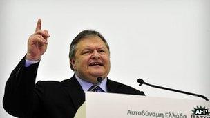 Greek Pasok leader Evangelos Venizelos at an election rally