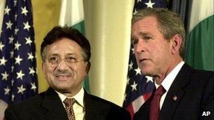 George W Bush with Pervez Musharraf in 2001