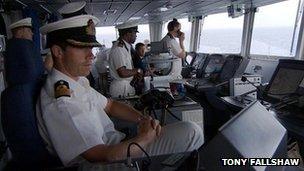 Capt Will Warrender on the bridge of HMS Dauntless