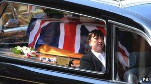 Pte Anthony Frampton's coffin driven to St Peter's Church in Huddersfield