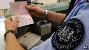 Immigration officer checking passport