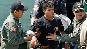 Police officer Luis Astuquillca on arrival in Callao on 30 April