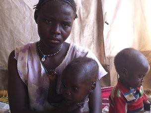 A mother and her children in the Yida refugee camp in South Sudan