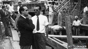 Oscar Niemeyer on the site of an office block in Rio de Janeiro, 1950