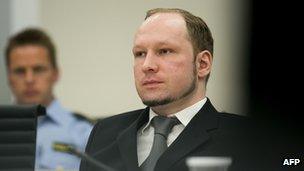 Anders Behring Breivik in court, 3 May 2012