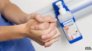 Hospital staff washing hands