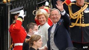 The former king of Greece, Constantine, at the wedding of Prince William and Kate Middleton