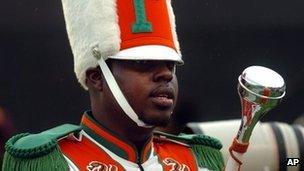 Robert Champion in his Marching 100 uniform at a football game in Orlando, Florida 19 November 2012