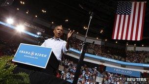 President Barack Obama speaks during a campaign rally at the Ohio State University in Columbus