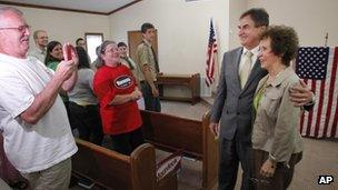 Richard Mourdock poses for a photograph at a campaign stop in Battle Ground, Indiana 7 May 2012