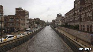 A canal in the Yemeni capital of Sanaa