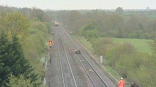 Railway line where cows were hit