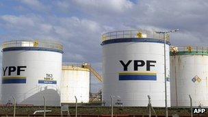 YPF oil tanks are seen in Rio Gallegos, Santa Cruz, some 2500km south west of Buenos Aires, on October 2011