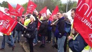 Workers on strike outside MoD in Donnington