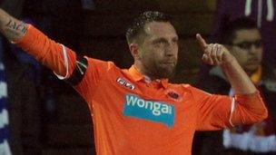 Stephen Dobbie of Blackpool celebrates after scoring the opening goal during npower Championship - Playoff Semi Final 2nd Leg between Birmingham City and Blackpool