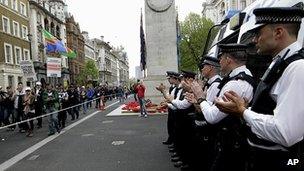 Marchers applauded by working colleages