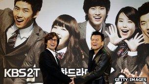 Actor Bae Yong-Joon and Singer and producer Park Jin-Young (JYP) promote KBS TV drama 'Dream High' on 27 December, 2010