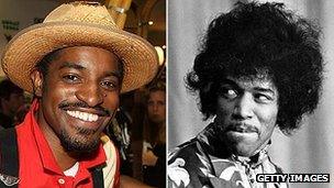 Andre Benjamin in 2008 and Jimi Hendrix in 1967