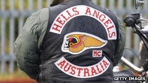 File image of man wearing Hell's Angels insignia in Melbourne in August 2010