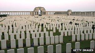 The grave stones of soldiers killed in the Battle of Somme