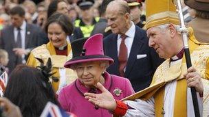 The Queen with the Bishop of Leicester