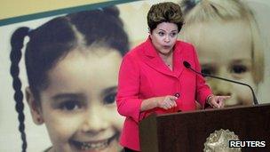 Dilma Rousseff during the launch of the Brasil Carinhoso programme in Brasilia