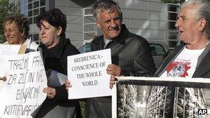 Relatives of victims outside the court in The Hague. 16 May 2012