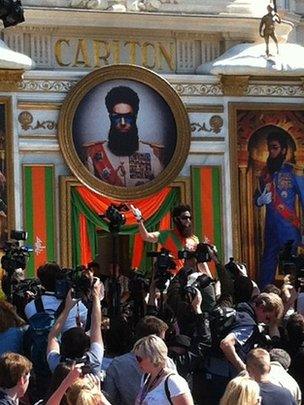 Sacha Baron Cohen in costume as The Dictator in Cannes