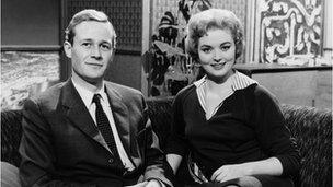 Blue Peter's first presenters Christopher Trace and Leila Williams in 1958