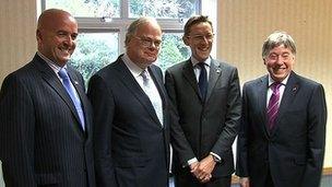 Guernsey and Jersey chief minister meet: (l-r) Jonathan Le Tocq, Peter Harwood, Ian Gorst and Paul Routier