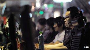 Consumers at an internet cafe in China