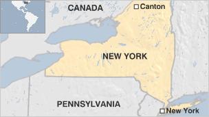 A map showing Canton, New York