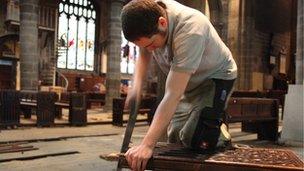 Workman in Wakefield Cathedral