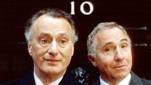 Paul Eddington as Jim Hacker and Nigel Hawthorne as Sir Humphrey in Yes Minister