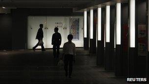 Dimmed Tokyo railway station passageway