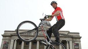 Trials bike rider Danny Butler in Nottingham’s Market Square