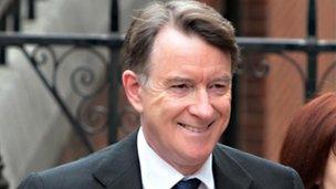 Lord Mandelson arriving at the inquiry