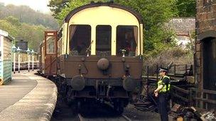 Police and rail carriage at Grosmont Station