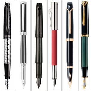 Waterman (1) Sheaffer (2) Parker (3) Faber-Castell (4) Sheaffer (5) Pelikan (6)